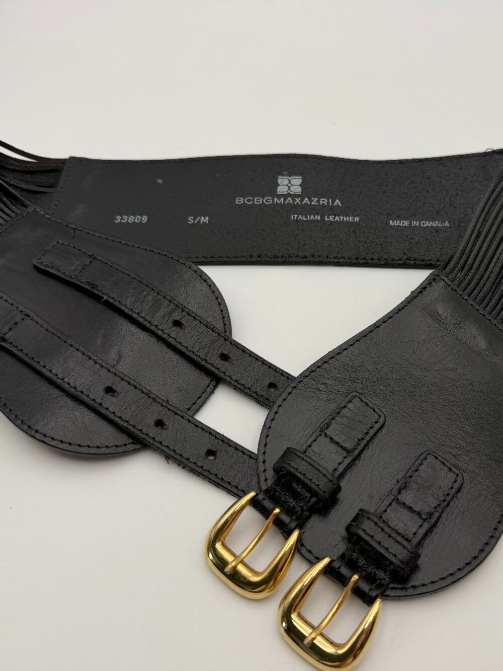 BCBGMAXAZRIA Black Wide Leather Waist Belt